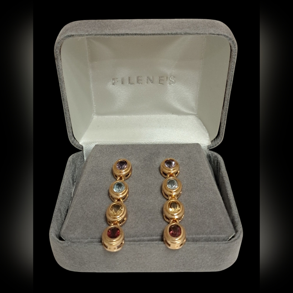 VINTAGE FILENE'S MATCHING MULTI GENUINE GEMSTONE EARINGS AND BRACELET SET - Picture 10 of 12